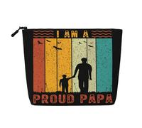 Borsa da viaggio in canapa sintetica per il trucco e la festa del papà "I Am a Proud Papa", ecocompatibile e durevole, con cerniera, 9,45 x 6,7 pollici
