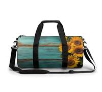 Borsa da viaggio in legno con girasoli, borsa da palestra per donne e uomini, borsa da viaggio cilindrica per allenamento sportivo con tracolla