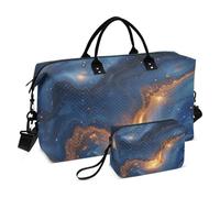 Borsa da viaggio in marmo blu e oro, borsa da viaggio per il fine settimana, borsa da viaggio per palestra, sport, con borsa da toilette multifunzionale