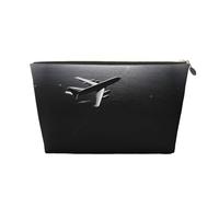 Borsa da viaggio in pelle con cerniera con aereo che vola sopra il mare, borse per cosmetici da donna, piccola borsa per il trucco per borsa, borsa da viaggio portatile per cosmetici, borsa regalo per