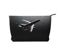 Borsa da viaggio in pelle con cerniera con aereo che vola sopra il mare, borse per cosmetici da donna, piccola borsa per il trucco per borsa, borsa da viaggio portatile per cosmetici, borsa regalo per