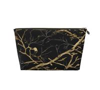 Borsa da viaggio in pelle con cerniera, motivo marmo nero e oro, con uccelli, per cosmetici da donna, piccola borsa per il trucco da borsa, borsa da viaggio portatile per cosmetici, borsa regalo per d