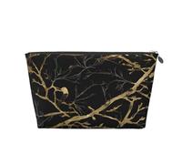 Borsa da viaggio in pelle con cerniera, motivo marmo nero e oro, con uccelli, per cosmetici da donna, piccola borsa per il trucco da borsa, borsa da viaggio portatile per cosmetici, borsa regalo per d