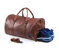 Borsa da viaggio in pelle con custodia per scarpe, impermeabile, per la notte, per uomo e donna