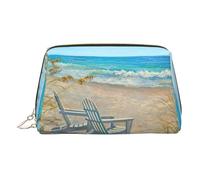 Borsa da viaggio in pelle con stampa di scene da spiaggia con sedie e custodia portatile impermeabile aperta piatta, Oro, taglia unica