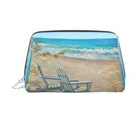 Borsa da viaggio in pelle con stampa di scene da spiaggia con sedie e custodia portatile impermeabile aperta piatta, Argento, taglia unica