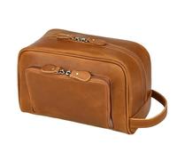 Borsa da viaggio in pelle Crazy Horse for uomo e donna, unisex, organizer for trucchi, borse portaoggetti, set da toilette(Light Brown)