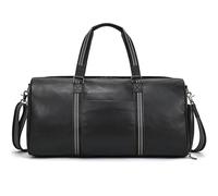 Borsa da viaggio in pelle di mucca uomo, grande capacità, borsa, weekend nera, bagaglio a mano, fitness, sportiva per viaggi all'insegna del fitness(Big size-46cm)