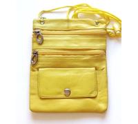 Borsa Da Viaggio In Pelle Gialla Per Passaporto Con Cinghia Da Collo A Tracolla