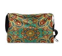 Borsa da viaggio in pelle indiana, con mandala, tribale, per uomo, donna, ragazzi e ragazze, borsa a tracolla singola per il fine settimana, sport, palestra, viaggi, borsa da viaggio, Colore, 18.5L,