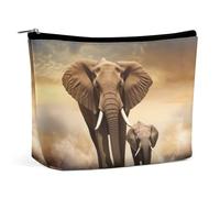 Borsa da viaggio in pelle PU con elefante e cucciolo di elefante, tascabile, organizer portatile per cosmetici da donna