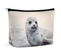 Borsa da viaggio in pelle PU con motivo a foca arpa, tascabile, organizer per cosmetici, portatile, da donna