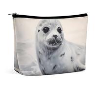 Borsa da viaggio in pelle PU con motivo a foca arpa, tascabile, organizer per cosmetici, portatile, da donna