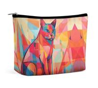 Borsa da viaggio in pelle PU con motivo a gatto, stile Mid-Century Modern Art, per cosmetici, da donna, portatile, con chiusura a zip.