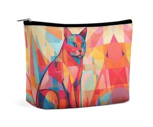 Borsa da viaggio in pelle PU con motivo a gatto, stile Mid-Century Modern Art, per cosmetici, da donna, portatile, con chiusura a zip.