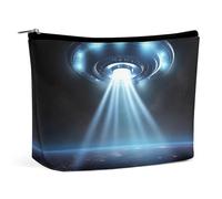 Borsa da viaggio in pelle PU con motivo UFO Spaceship, per cosmetici, da donna, portatile, con chiusura a zip.
