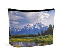Borsa da viaggio in pelle PU per il trucco e i cosmetici, tascabile, per donna, organizer portatile con chiusura a bottone, per il Parco Nazionale del Grand Teton