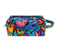 Borsa da viaggio in pelle resistente all'acqua con motivo a cuori colorati senza cuciture con manico, custodia per cosmetici portatile per donne, uomini e ragazze, Multicolore 01, 8.2x3.1x3.5