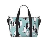 Borsa da viaggio in poliestere con stampa di pinguini obliqui su tutta la mano, da donna, da uomo, per la notte, nera, taglia unica, Nero, One Size