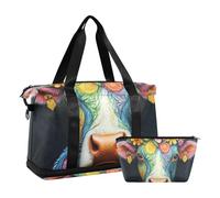 Borsa da viaggio in stile moderno con mucca estetica borsa da viaggio borsa da viaggio per weekend con cinghia regolabile per yoga pieghevole, mucca estetica alla moda, 1 taglia, Stile moderno della