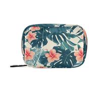 Borsa da viaggio in stile tropicale con foglie verdi e fiori rossi con scomparti staccabili, comoda borsa organizer grande