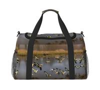 Borsa da viaggio in tela con stampa di anatre selvatiche che volano da caccia borse da fine settimana per le donne borsa da viaggio borsa da viaggio borsa tote, nero, Taglia unica
