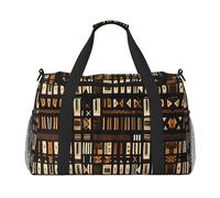 Borsa da viaggio in tessuto africano con stampa tribale in tessuto fango borsa da viaggio borsa da viaggio borsa sportiva da portare sotto il sedile, nero, Taglia unica