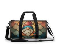 Borsa da viaggio in vetro colorato con gnomo natalizio, borsa da palestra per donne e uomini, borsa da viaggio cilindrica con tracolla