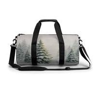 Borsa da viaggio invernale con alberi di abete innevato, borsa da palestra per donne e uomini, borsa da viaggio cilindrica per allenamento sportivo con tracolla