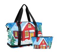 Borsa da viaggio invernale con pupazzo di neve Merry Christmas Borsa da viaggio per la notte con borsa da toilette per trekking di grande capacità, Pupazzo di neve Buon Natale invernale, 1 size