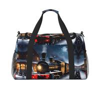 Borsa da viaggio invernale con stampa di treno notturno con neve e treno ferroviario, borsa da weekender, borsa da allenamento, borsa da yoga, borsone per oggetti personali per Audlts, Nero , Taglia