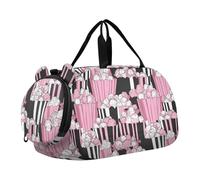 Borsa da viaggio leggera con motivo popcorn con scomparto per scarpe, per viaggi, sport, borsone, weekend, pesca, Pesca, nero, cartone animato, carino, popcorn, moderno