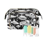 Borsa da viaggio leggera da viaggio con alieni malvagi in bianco e nero con cartoni animati, borsa da viaggio per cosmetici e trucchi per accessori da viaggio