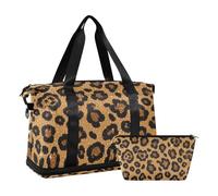 Borsa da viaggio marrone con stampa leopardata falso glitter con tasca bagnata tracolla regolabile borsa da palestra per sport impermeabile per uomini donne