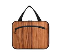 Borsa da viaggio marrone con venature del legno da appendere con gancio, borsa cosmetica impermeabile chic di design per viaggi essenziali crociere estuche de maquillaje para Mujer L