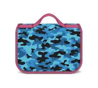 Borsa da viaggio mimetica blu chiaro nera per donna, organizer per trucco da appendere con gancio per shampoo