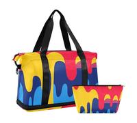 Borsa da viaggio multicolore con pigmento fluente, borsa da viaggio per il fine settimana con tracolla regolabile per viaggi di grande capacità, Motivo multicolore a pigmenti fluenti, 1 size