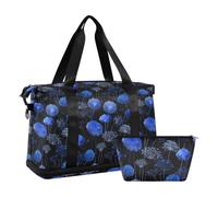 Borsa da viaggio multifunzionale con dente di leone blu nero sport borsone con cinghia regolabile per escursionismo