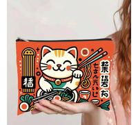 Borsa da viaggio multifunzionale per il trucco, con illustrazione del gatto Maneki Neko giapponese, borsa per spuntino di emergenza, in poliestere durevole con cerniera, lavabile in lavatrice, design 