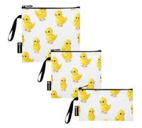Borsa da viaggio multiuso riutilizzabile a 3 pezzi con pollo giallo a forma di cartone animato carino per bambini studenti adulti cibo