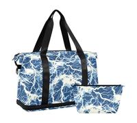 Borsa da viaggio oversize con chiusura lampo blu e bianco, borsa da allenamento con borsa da viaggio per aereo, Lightning Bolt blu bianco, 1 taglia, Lightning Bolt Blu Bianco, 1 size