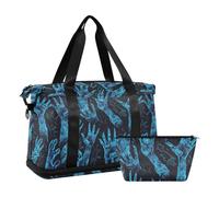 Borsa da viaggio oversize con mani blu per la notte, borsa sportiva con borsa da toilette da yoga multifunzionale, mani blu, taglia unica, mani blu che raggiungono la mano, taglia unica, Le mani blu