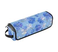 Borsa da viaggio per accessori per capelli con fiori blu, da donna, tappetino resistente al calore, antipolvere, borsa da viaggio per piastre, piastre e arricciacapelli, accessori essenziali da donna