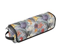 Borsa da viaggio per accessori per capelli con motivo floreale viola e narcisi argentati, tappetino resistente al calore, impermeabile, custodia da viaggio per arricciacapelli, ferro arricciacapelli