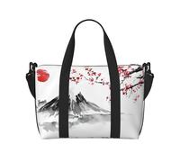 Borsa da viaggio per adulti con stampa di sole rosso con supporto giapponese, adatta per viaggi, campeggio, picnic