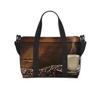 Borsa da viaggio per adulti con stampa di tazza di caffè e chicchi di caffè, adatta per viaggi, campeggio, picnic