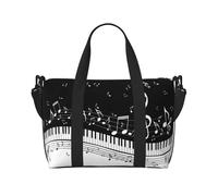 Borsa da viaggio per adulti con stampa note musicali bianche e nere, adatta per viaggi, campeggio, picnic