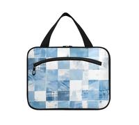 Borsa da viaggio per articoli da toeletta con gancio, motivo a scacchi blu chiaro e bianco, kit da toeletta multifunzionale per papà Bolsos da viaggio per Hombre L