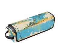 Borsa da viaggio per attrezzi da donna con tappetino resistente al calore, custodia da viaggio portatile per utensili caldi e accessori per la cura dei capelli, blu cielo e mare giallo sabbia spiaggia