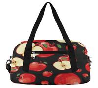 Borsa da viaggio per bambini con mele rosse, per ragazze e ragazzi, con frutta nera, leggera, borsa sportiva da palestra per bambini, piccola borsa da viaggio per la notte, Mele Rosse, 18.4L x 7.8W x